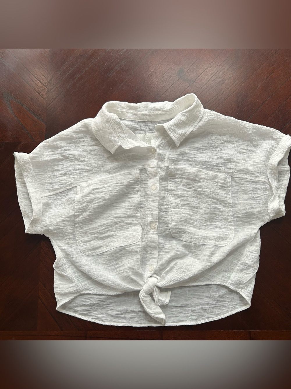 Zara White Short-Sleeve Button Front Crop Top size 11-12